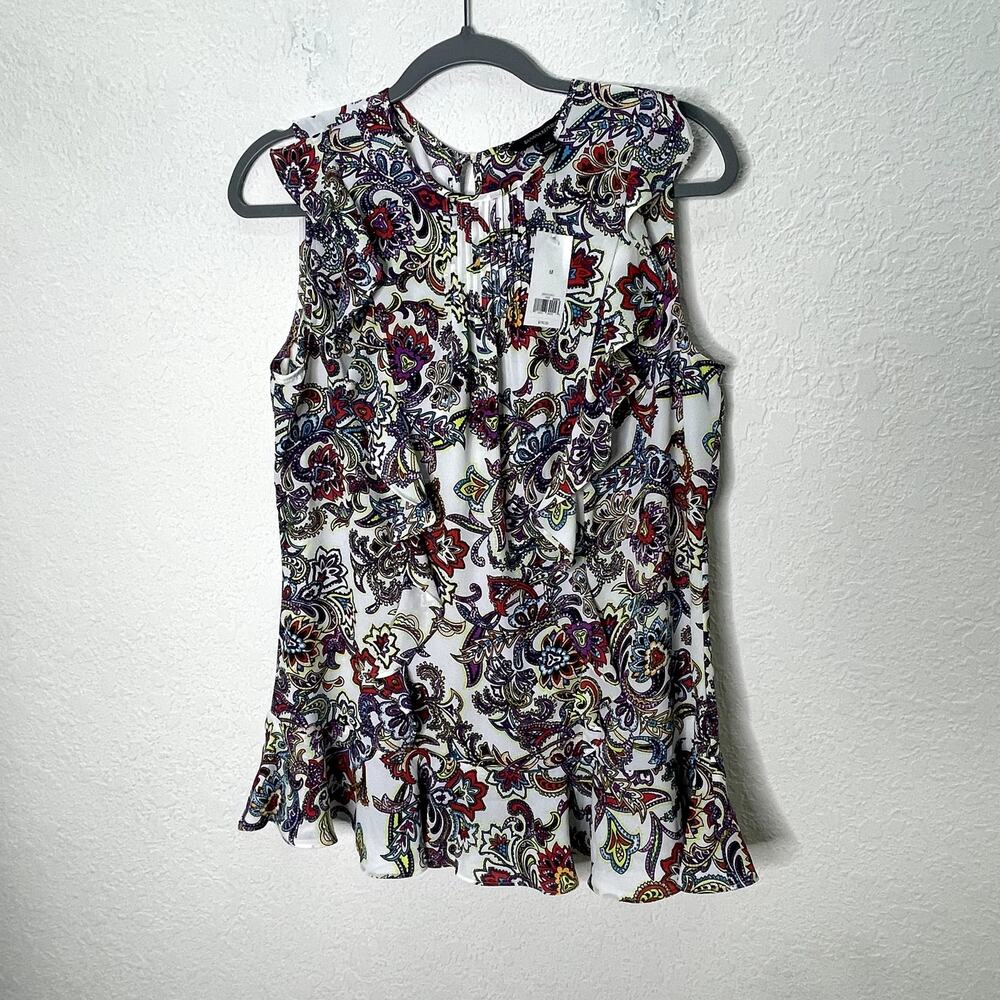 Banana Republic NWT M Paisley Pintuck Peplum Top Sleeveless Multicolor $78